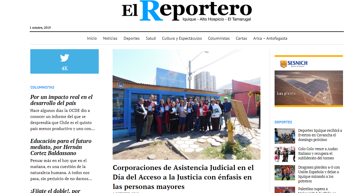 Día Nacional del Acceso de a la Justicia, publicado en el diario El Reportero de Iquique
