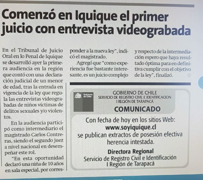 Publicación en Facebook de Seremi de Justicia y Derechos Humanos de Tarapacá