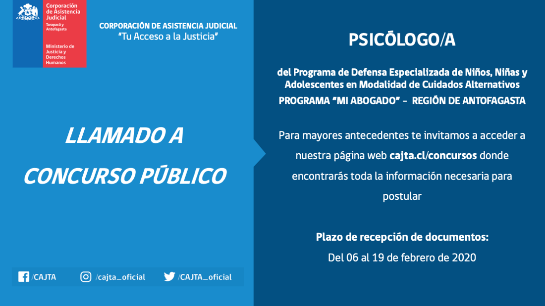 Llamado a Concurso Público, Psicólogo(a), Programa Mi Abogado Antofagasta