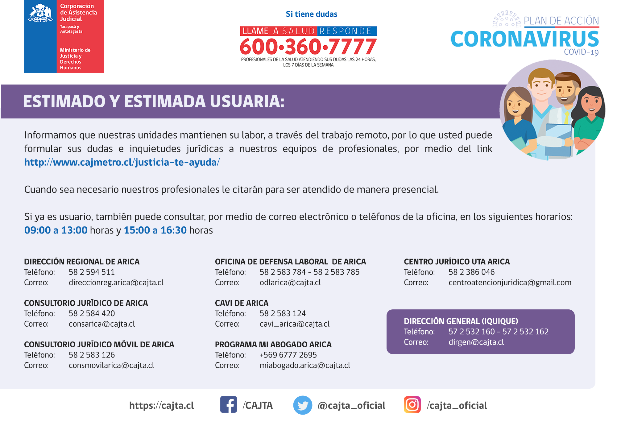 Datos de las unidades de la CAJTA