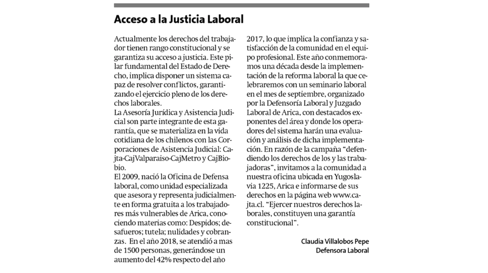 Columna en diario la Estrella de Arica