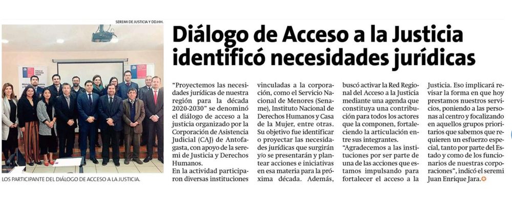 Publican en Diario El Loa de Calama, Diálogos de Acceso a la Justicia